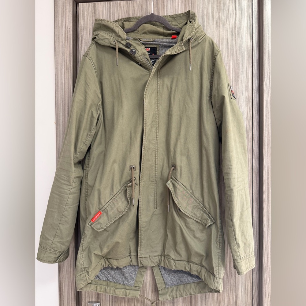 Superdry Men's Rookie Military Parka Jacket in khaki green.